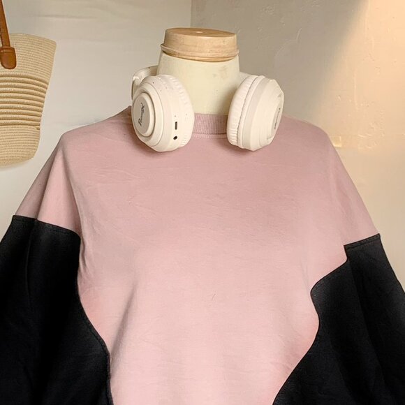 Pink Black Color Block Puff Sleeve Sweatshirt - Picture 2 of 4